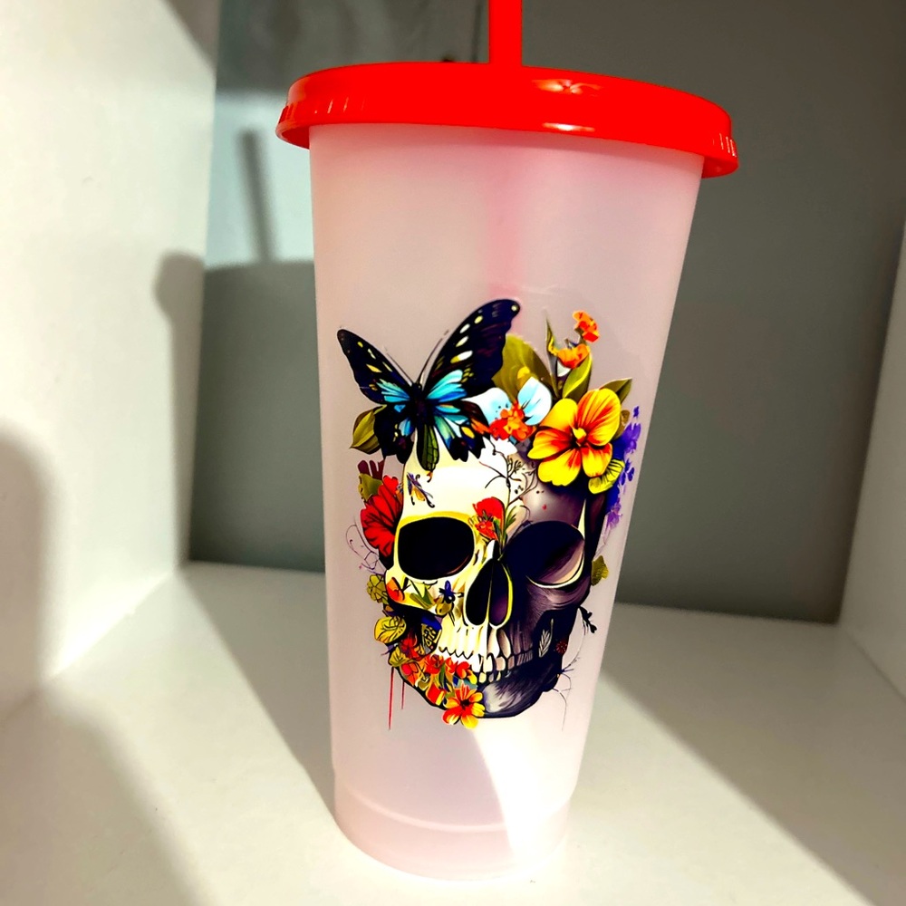 24 oz NEW Handmade Red Skull Cup